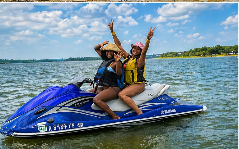 Shoreline riders enjoying a Yamaha jet ski on Lake Lewisville